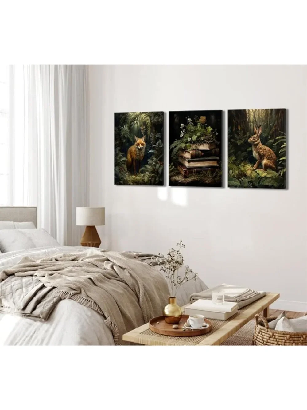 3-Piece Forest Animal Canvas Art Set | Woodland Fox & Rabbit Wall Decor 16x24